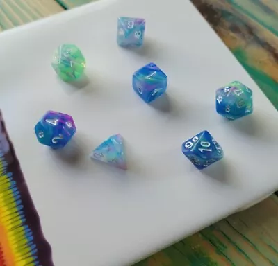 Polyhedral 7-Die Festive Chessex Dice Set -Waterlily And White D And D Mini Dice • $4.98