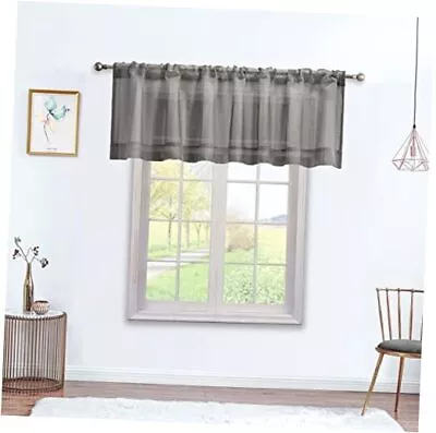  Sheer Valance Curtains For Kitchen 18 Inch Length Rod 52 X 18 Inch Grey • $23.62