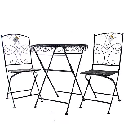 Bistro Set Outdoor Garden Patio Furniture Folding Chairs Table Rustic Chic Style • £49.99