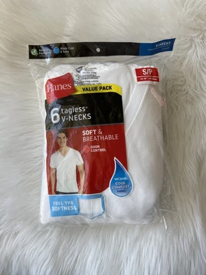 $24.99 • Buy New Hanes T Shirt 6 Pack Mens Size S Small White V-Neck Tagless Cool Comfort Top