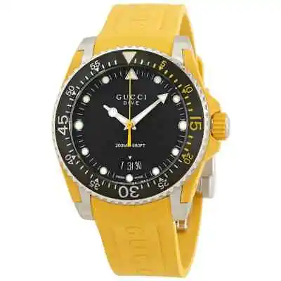 $1399 • Buy RARE Genuine GUCCI DIVE 40mm Black Dial Yellow Rubber Strap Swiss Watch YA136319