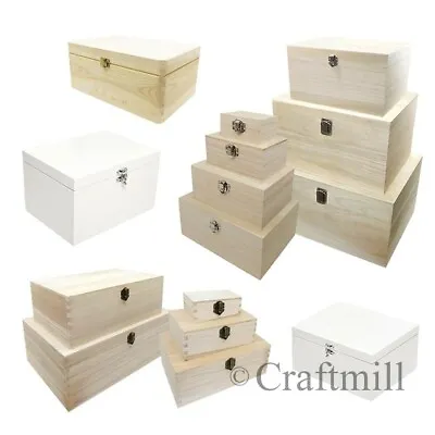 Plain Wood Wooden Rectangular Hinged Storage & Christmas Eve Boxes - CHOOSE SIZE • £12.44