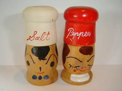  Vintage Japan Salty & Peppy Wooden Salt And Pepper Shakers Set • $9.75