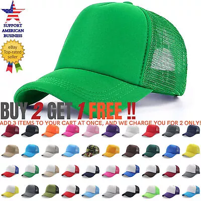 Trucker Hat Foam Mesh Baseball Cap Snapback Adjustable Plain Solid Men Sport Cap • $8.45