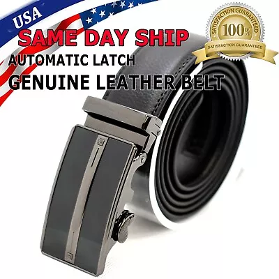 Men’s Designer Brown Leather Dress Belt Sliding Ratchet Automatic Click Buckle  • $9.95