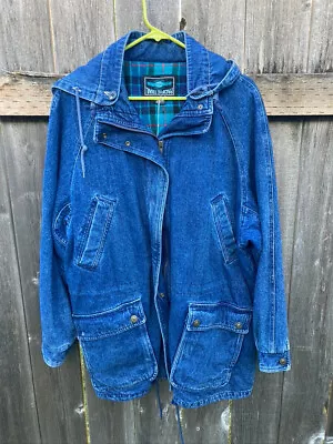 Vintage Pacific Trail Hooded Denim Coat Size XL Removable Denim Hood • $47.50