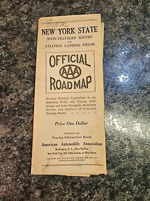 1921 AAA Official Road Map New York State & Aviation Landing Fields (1408) • $24.99