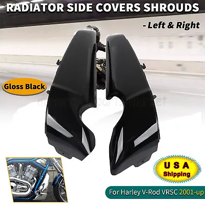 $118.98 • Buy Gloss Black Radiator Side Covers Shrouds For Harley V-Rod VRSCAW VRSCX 2001-up