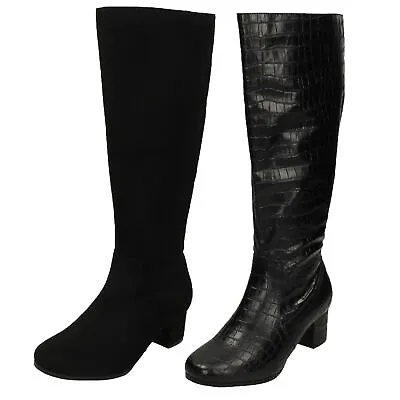 Ladies Spot On - F5R1131  Extra Wide Fit Heeled Zip Synthetic Knee High Boots • £35.99