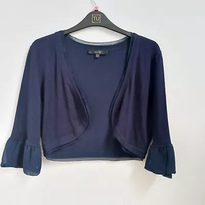 Coast Navy Blue Bolero Shrug Knit Jacket Decorative Trim & Sleeves UK 8 • £11