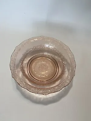 Vintage Pink Depression Glass Lattice Climbing Rose Scallop Edge Serving Bowl • $2