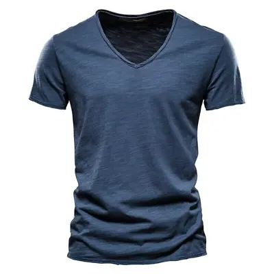 Cotton Men T-Shirt V-Neck Fashion Slim Fit Soild T-Shirts Tops Tees Short Sleeve • $9.47