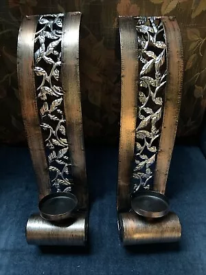 Pair Of Shaped Detailed Metal Candle Wall Sconces • £15