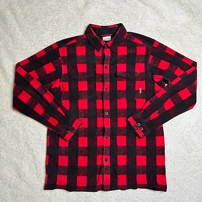 Columbia Men Lumberjack Red Fleece Flannel Button Up Shirt M Long Sleeve • $16