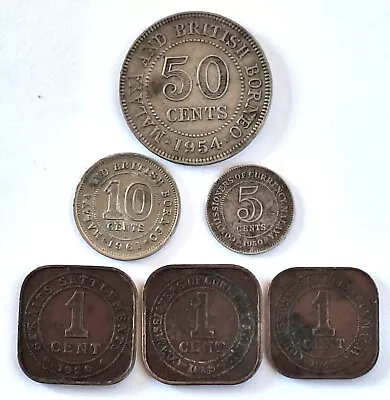 1920-1961 Malaysia / Malaya And British Borneo: 1-5-10-50 Cents. 6 Coins Job Lot • £19