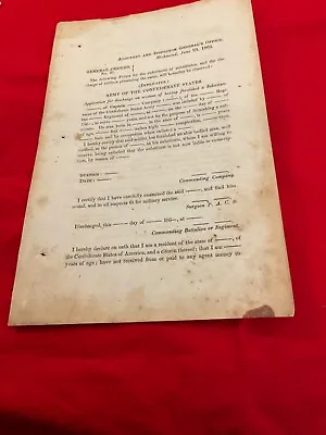 $90 • Buy Confederate Army General Order Discharges Substitutions Enlistment This Form R13