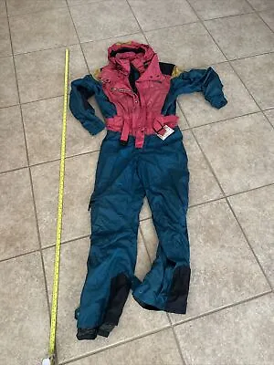 $60 • Buy Vintage North Face Womens 12 Extreme Ski Suit One Piece Bib Snow Jumpsuit Green