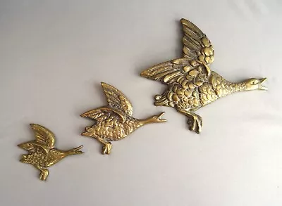 Vintage Set Of 3 Brass Graduated Flying Ducks - Wall Hanging • £26.50