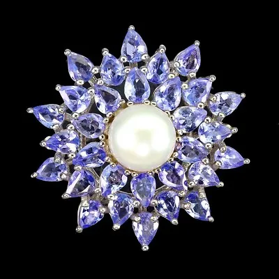 Ring Pearl Blue Tanzanite Genuine Mined Gems Solid Sterling Silver Q  US 8.25 • £89.99