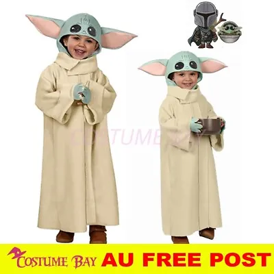 Kids Yoda Baby Mandalorian Star Wars Cosplay Costume Cloak Robe Halloween Outfit • $39.95