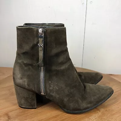 Michael Kors Boots Womens 7.5 M Green Suede Zip Up Block Heel Pointed Toe Career • $24.97