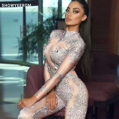 £109.88 • Buy Flashing Silver Rhinestones Jumpsuit Celebrate Bar Outfit Dance Leggings Outfit