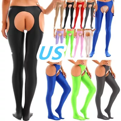 US Women's Glossy Cutout Pantyhose Stockings Hollow Out Suspender Tights Pants  • $6.48