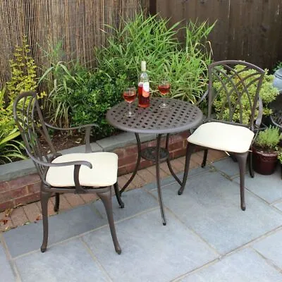 Garden Furniture Set 3 Piece Cast Aluminium Bistro Table & 2 Arm Chairs Outdoor • £176.99