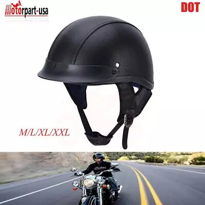 DOT Leather Retro Adult Half Helmet Motorcycle Chopper Cruiser Biker Motor M-XXL • $55.19