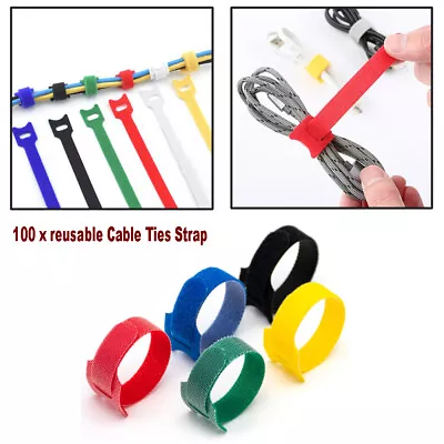 100PCS Reusable Ties Hook And Loop Fastener Tape Nylon Cable Ties Strap • £5.48