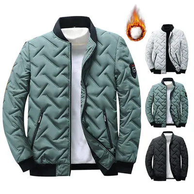 Men's Thicken Puffer Jacket Padded Hooded Coat Winter Warm Full Zipper Outwear * • $27.79
