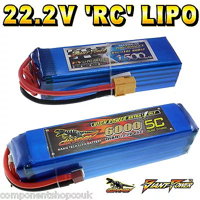 22.2V 1500 To 6000mAh 6S RC LiPo Battery Up To 65C All Sizes + Custom Connector • £70.45