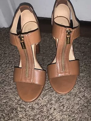 Michael Kors Berkley Lock Leather Platform Sandal In Luggage Size 8M • $49.99