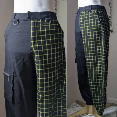 $24 • Buy Black Green Plaid Color Block Jogger Pants Alt Goth Emo Retro Baddie 5