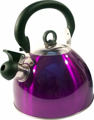 Purple Stainless Steel Whistling Kettle 3L Stove Top Hob Kitchenware Camping • £8.35