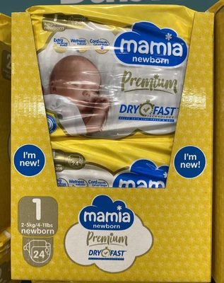£5.80 • Buy 1 Packet Mamia Newborn 24 Premium Nappies Size 1 Dry Fast Technology