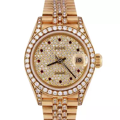 MINT Rolex DateJust President FACTORY PAVE DIAMOND PAPERS RUBY 26mm 69158 B+P • $15993.81