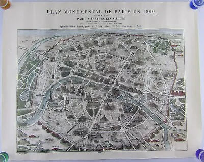 1889 Planed Monument Map Of Paris A Travers Les Siecles Illustrated Edition • $32.98