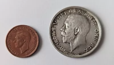 1914 Silver George V Half Crown & George VI 1944 Farthing • £8.95