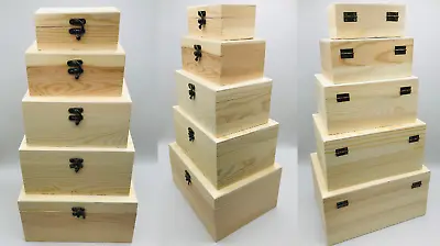 Plain Wooden Craft  Box  Storage Decoupage Hobby Treasure Pirate Chest • £10.49