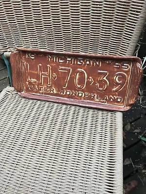 HANDMADE ART CERAMIC  LICENSE PLATE  TRAY LH*70*39 Michigan '55 Water Wonderland • $29.95