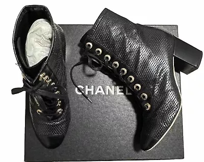 Chanel Boots Chanel Lace Up Boots Leather UK4  37.5 24cm Vintage Rare! • £449
