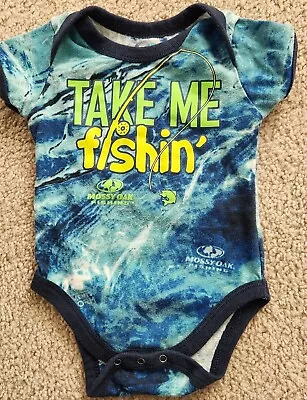 Baby Boys Mossy Oak Blue  Take Me Fishin  One Piece Size 0-3 Months Bodysuit • $4.49