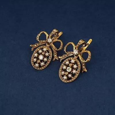 Vintage Revival Victorian 14k Gold Diamond & Seed Pearl Earrings - Free Ship USA • $699.99