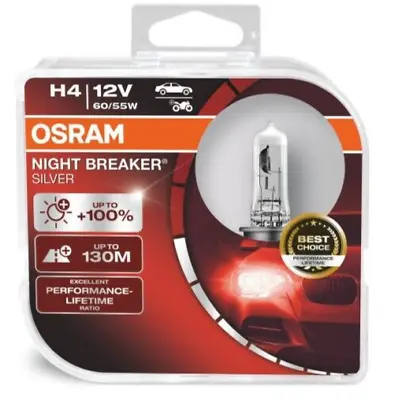 OSRAM Night Breaker Silver +100% H4 Car Headlight Bulbs (Twin) 64210NBS-HCB • £11.99