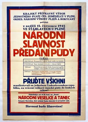 Original Vintage Poster CELEBRATION OF RETURNING LAND - CZECHOSLOVAKIA - 1945 • $69