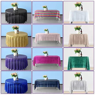 Sequin Table Cloth Glitter Banquet Wedding Party Deco Round Rectangle Tablecloth • £48.09