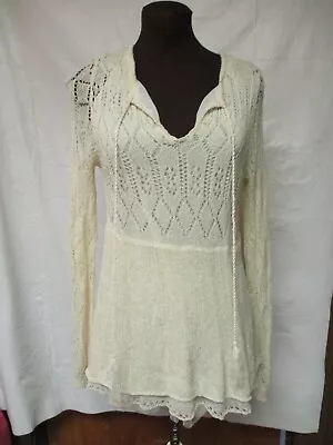 V Cristina Long Sleeve Lined Crochet Long Top Natural Color Size Med - NWT • $8