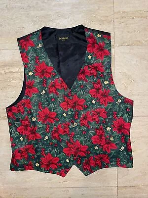 Santana Men's Christmas Vest SZ Large Poinsettia Glittered • $44