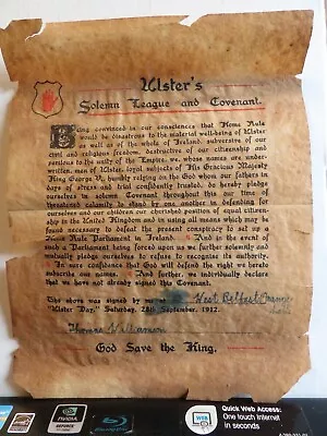 Ulster Covenant Parchment Signed By Thomas Williamson Belfast Sandy Row Orange • £14.99